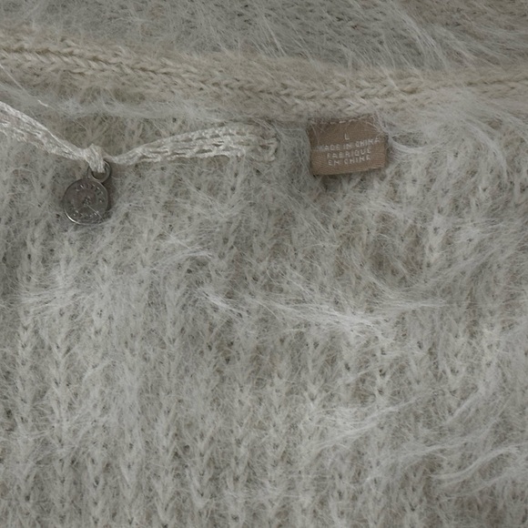 Anthropologie Knitted & Knotted Cardigan Sweater Ivory Fuzzy Knit Wool Blend L - Picture 11 of 11